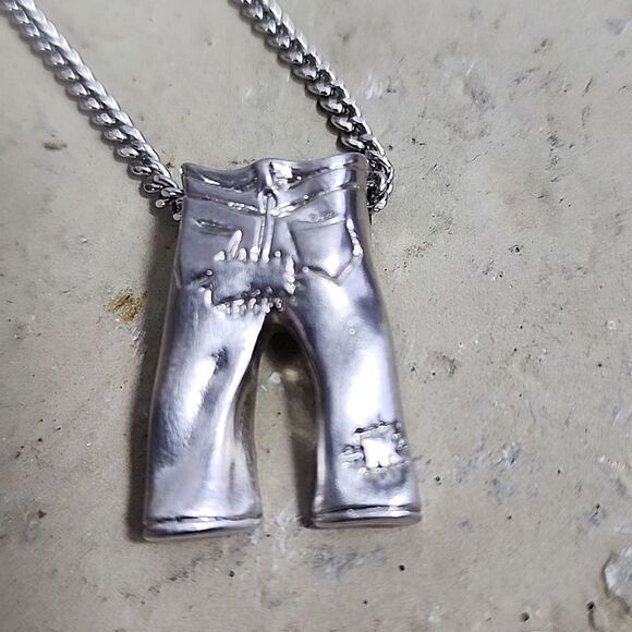 Vintage EMMONS Patched Jeans Silver tone Necklace - Picture 1 of 11
